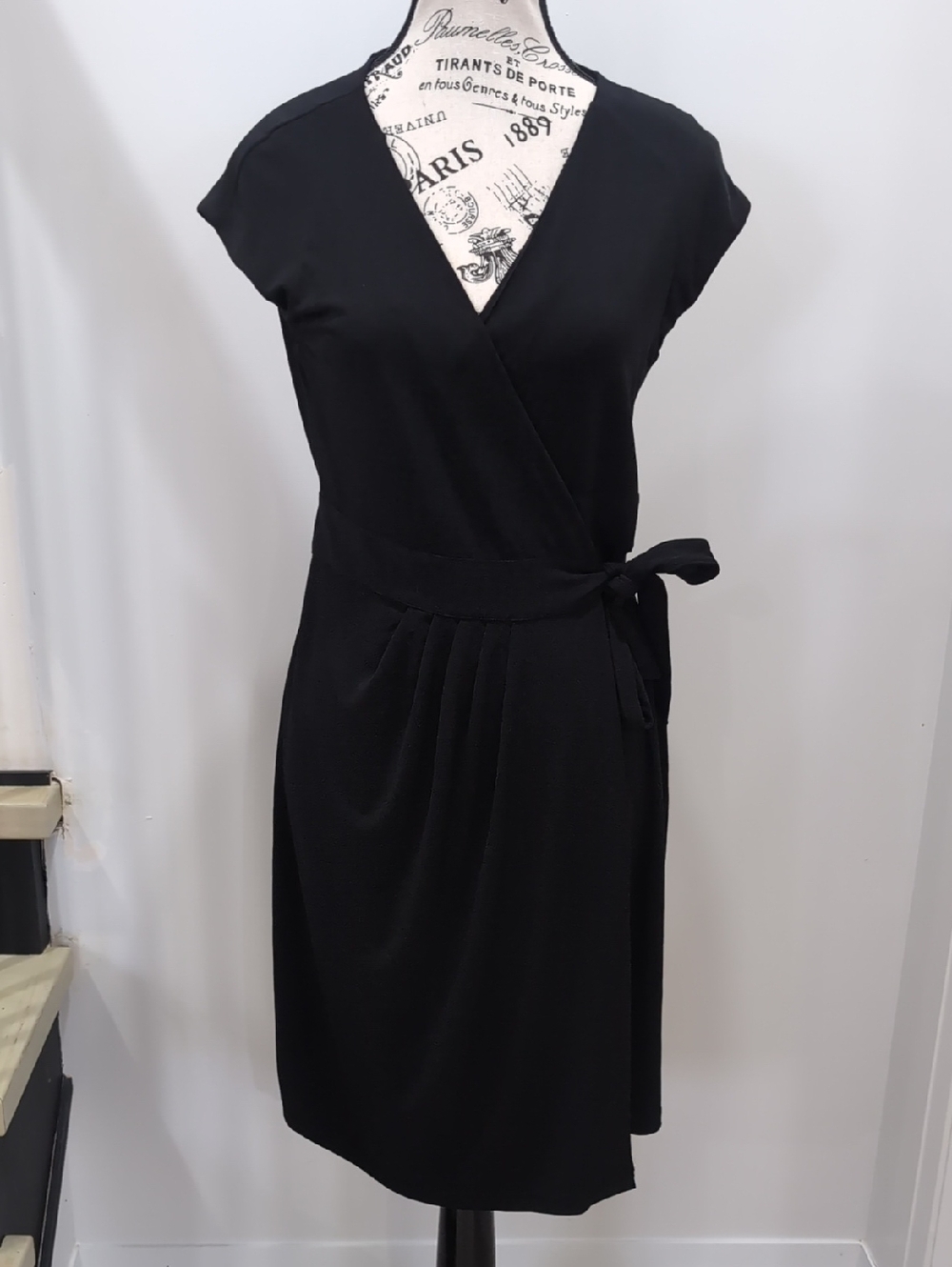 ESPIRIT | Women's Black Front Wrap Style Deep V-Neck Mini Dress